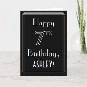 Cartão 7th Birthday: Art Deco Style # 7 & Custom Name