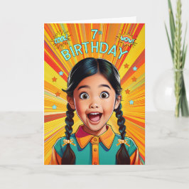 Cartão 7th Birthday Asian American Girl Pop Art Style
