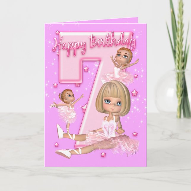 Cartão 7th Birthday Card With Cute Ballerina (Frente)