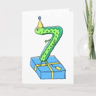 Cartão 7th Birthday Cartoon, Green and Blue.