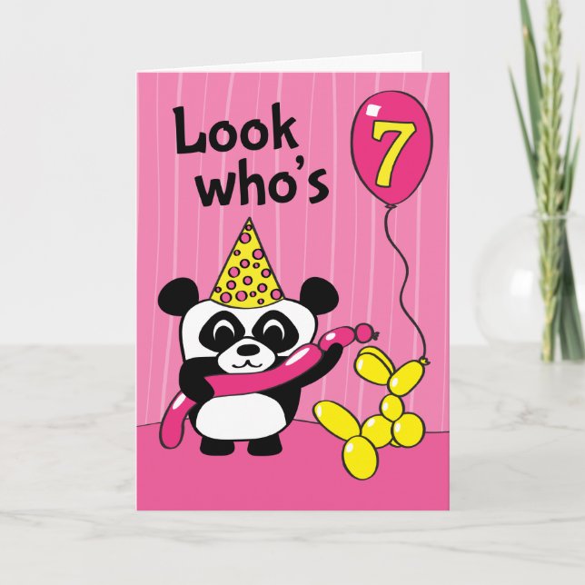 Cartão 7th Birthday - Girl Panda with Balloons (Frente)
