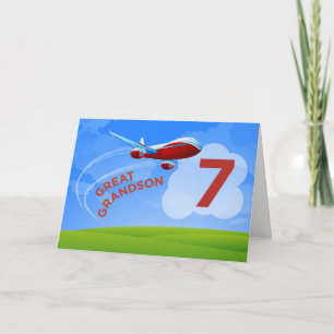 Cartão 7th Birthday, Great Grandson, Red Airplane