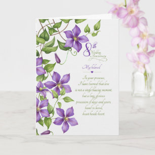 Cartão 8º Aniversário de Casamento Clematis Vine Sentimen
