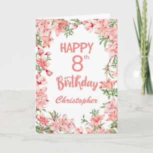 Cartão 8º Aniversário Pêmonas Rosa Pêssegos Aquarela