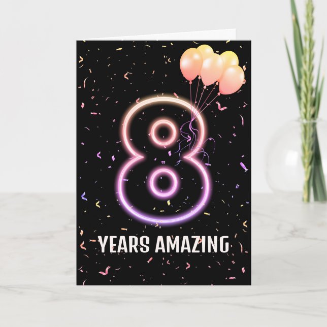 Cartão 8º Balões de Aniversário e Confetti (Frente)