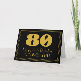 Cartão 80 Aniversário: Arte Deco Inspirou "80" & Nome