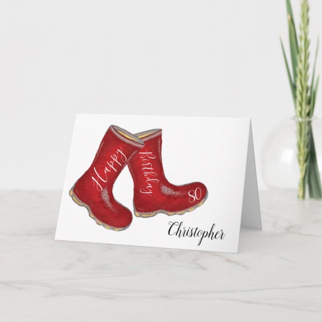 Cartão 80 aniversário de pai de botas solteiras/ avô/ hom (Frente)