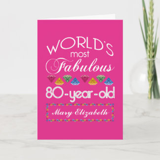Cartão 80 Aniversário Mais Fabuloso Gems Coloridas Rosa