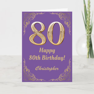 Cartão 80 Aniversário Roxo e Dourado Quadro Glitter