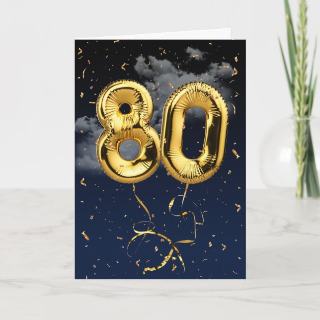 Cartão 80 Birthday Dourado Mylar Balloon e Confetti Card (Frente)