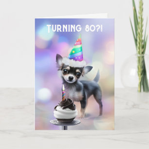 Cartão 80 Birthday, Gato e Pequeno Pup Chihuahua