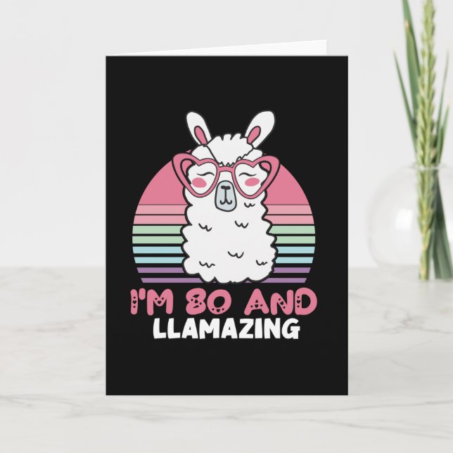 Cartão 80 Birthday Llaming Llama, 80 anos (Frente)
