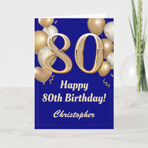 Cartão 80 Birthday Marinho Azul e Dourado Balões Confetti