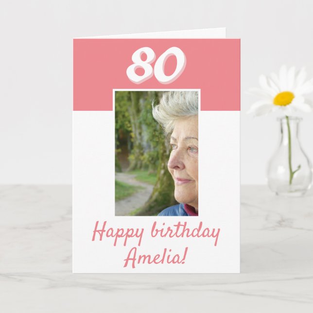 Cartão 80 Birthday Pink Photo Happy Birthday (Planta pequena)