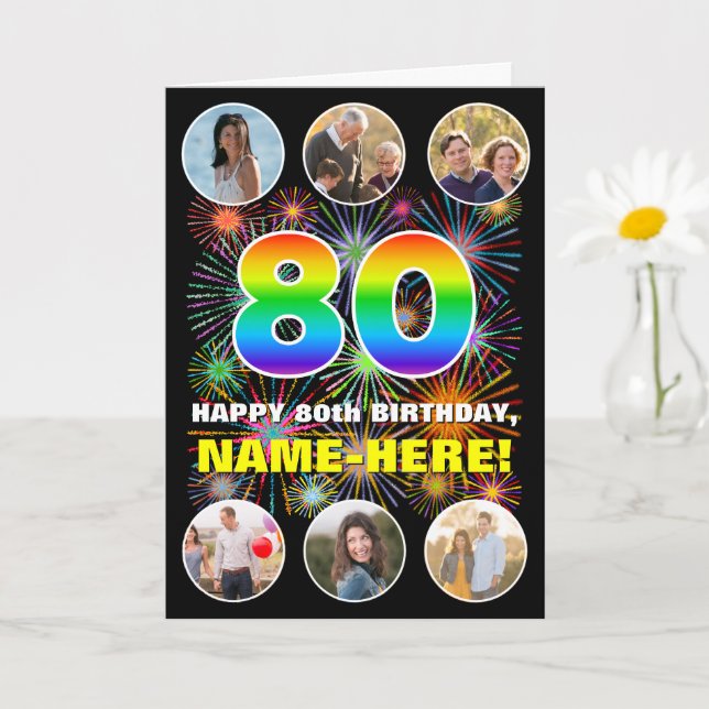 Cartão 80 Birthday: Rainbow # divertido, nome personaliza (Planta pequena)