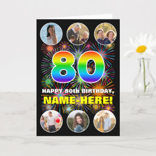 Cartão 80 Birthday: Rainbow # divertido, nome personaliza