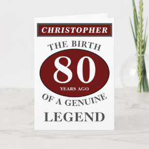 Cartão 80 Birthday Red Genuine Legend Adicione seu nome