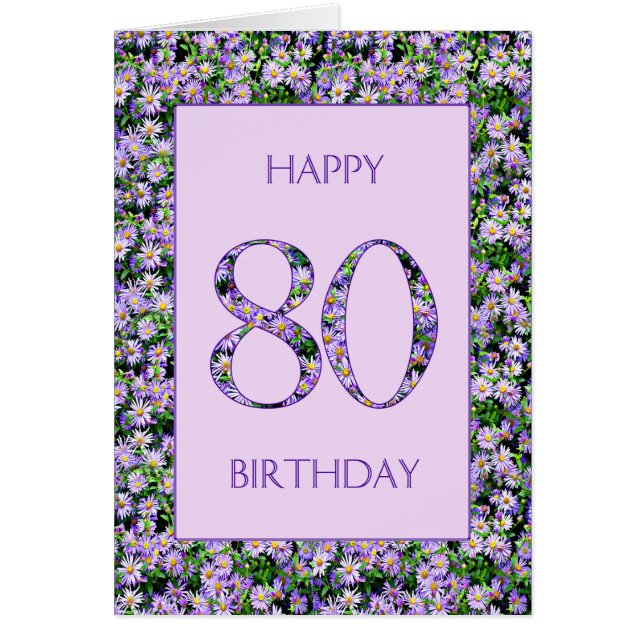 Cartão 80 Birthday Roxo Daisies (Frente)