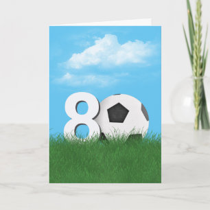 Cartão 80 Birthday Soccer Ball in Green Grass