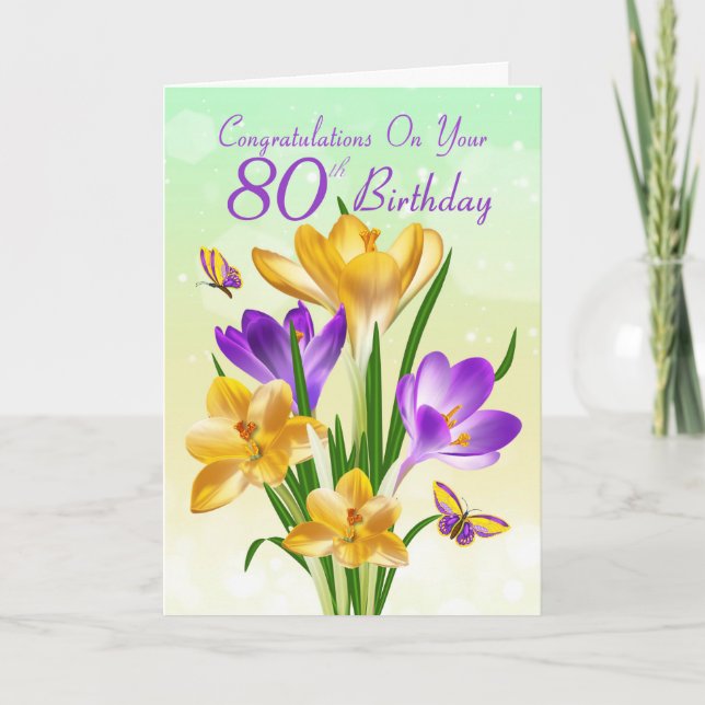 Cartão 80 Birthday Yellow E Purple Crocus (Frente)