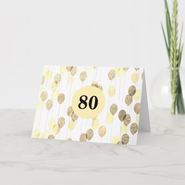 Cartão 80 de Balões Dourados e Lítimas Aniversário (Frente)