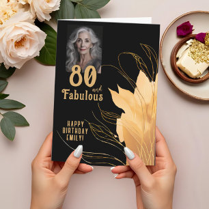 Cartão 80 e Fabulosas Folhas Douradas Foto de Aniversário