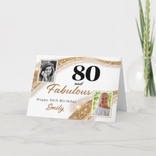 Cartão 80 e Fabuloso Brilho Dourado Foto Aniversário de 8