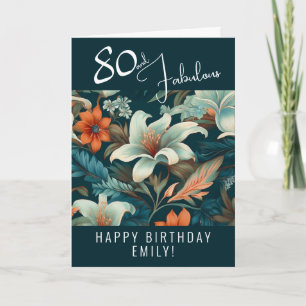 Cartão 80 e Fabuloso Padrão de Flores Aniversário