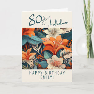 Cartão 80 e Fabuloso Padrão de Flores Aniversário