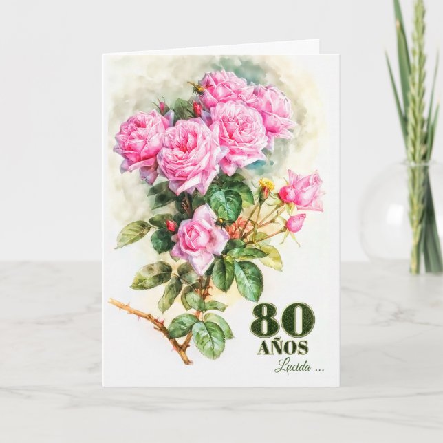 Cartão 80 espanhol Birthday Vintage Rosa Garden (Frente)
