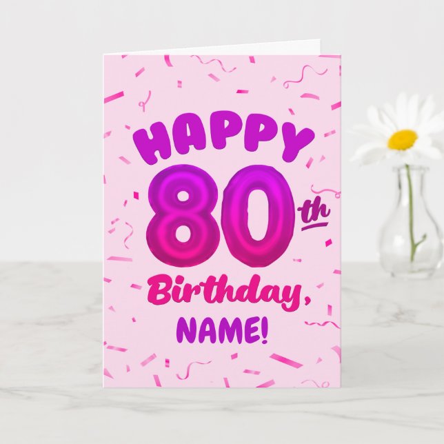 Cartão 80th Balloon Number Custom Name Birthday Card (Planta pequena)