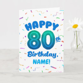 Cartão 80th Balloon Number Custom Name Birthday Card
