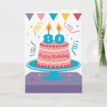 Cartão 80th Birthday Cake: Customizable!<br><div class="desc">CUSTOMIZABLE DESIGN! Change the age to suit! For instance, 80 can become 81. Candle placement is also adjustable. This is the perfect birthday card for anyone in their 20's. It features a deluxe cake with the words "Happy Birthday". The recipient's age is represented as lit candles on the cake. A...</div>