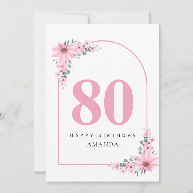 Cartão 80th Birthday Card For Women Pink Flower (Frente)
