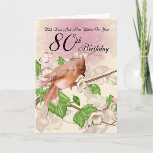 Cartão 80th Birthday Card With Bird And Blossom