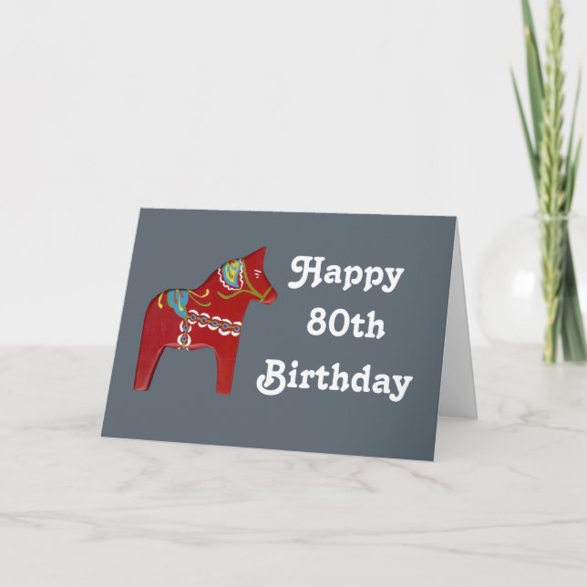 Cartão 80th Birthday Card with Dala Horse (Frente)