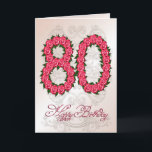 Cartão 80th birthday card with roses and leaves<br><div class="desc">Numbers formed from roses with delicate scrollwork in the background. A stunning birthday card for an elegant lady. See the whole range of cards for ages and relationships in my store. All artwork copyright Norma Cornes</div>