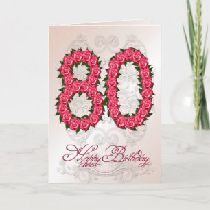 Cartão 80th birthday card with roses and leaves