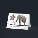 Cartão 80th Birthday card with tightrope walking elephant<br><div class="desc">An elephant balanced on a tightrope carrying a birthday balloon.</div>