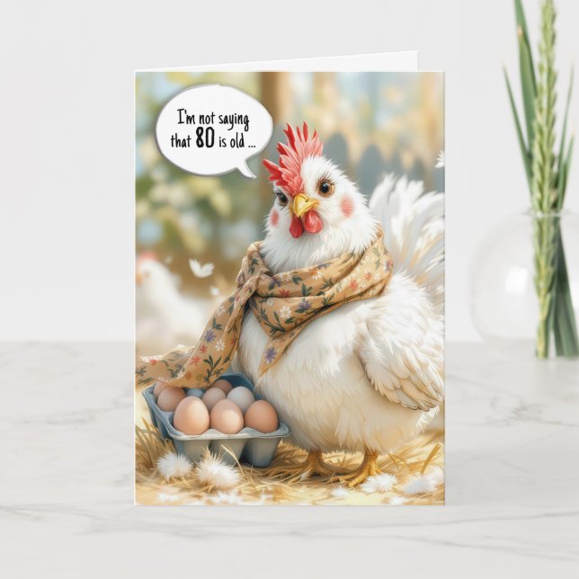 Cartão 80th Birthday Hen With Eggs in Carton (Frente)