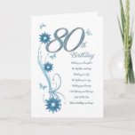 Cartão 80th birthday in teal with flowers and butterfly<br><div class="desc">A floral scroll with stylized flowers and delicate butterflies. A stunning birthday card. See the whole range of cards for ages and relationships in my store. All artwork copyright Norma Cornes</div>