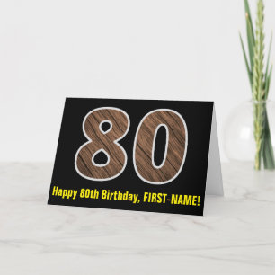 Cartão 80th Birthday: Name + Faux Wood Grain Pattern "80"