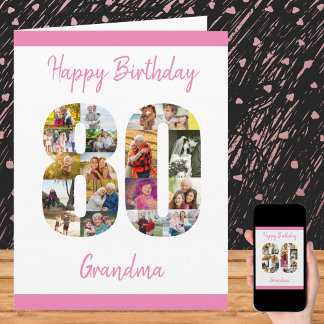 Cartão 80th Birthday Number 80 Photo Collage Big Custom