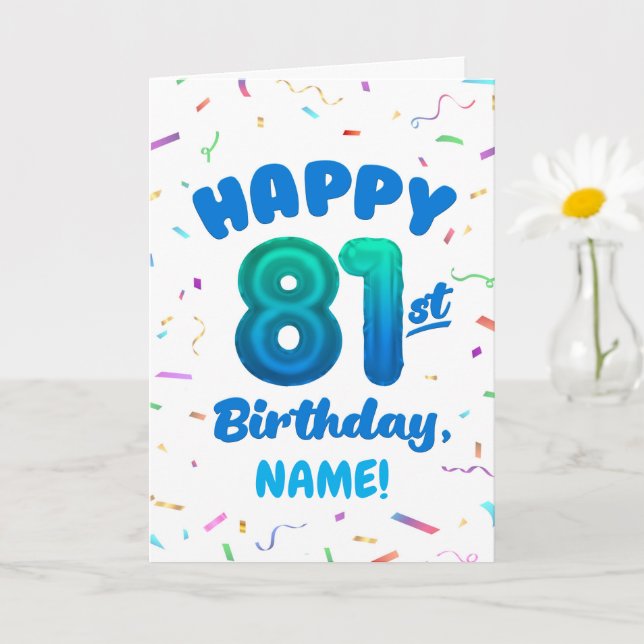 Cartão 81st Balloon Number Custom Name Birthday Card (Planta pequena)
