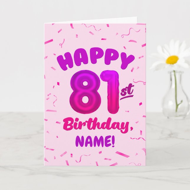 Cartão 81st Balloon Number Custom Name Birthday Card (Planta pequena)