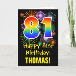 Cartão 81st Birthday: Fun Fireworks Pattern + Rainbow 81