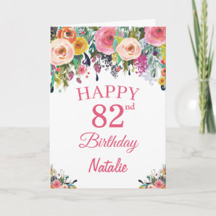 Cartão 82ª Placa Rosa Floral por Aquarela de Aniversário