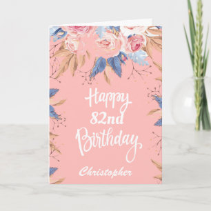 Cartão 82º Aniversário Aquarela Cor Botânica Rosa Floral