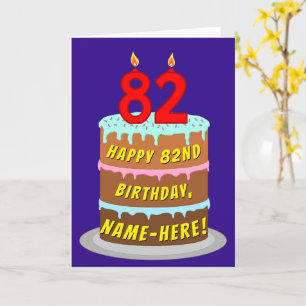 Cartão 82º Aniversário: Bolo e Velas Divertidas + Nome Pe
