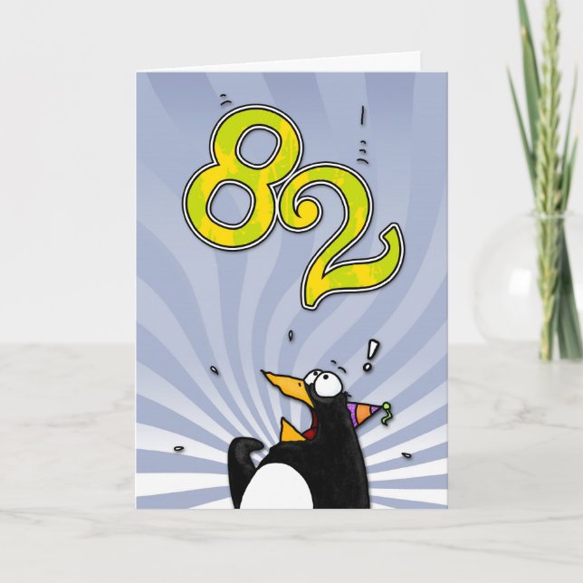 Cartão 82nd Birthday - Penguin Surprise Card (Frente)